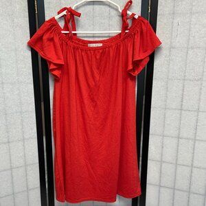 Green Envelope Cold Shoulder Flutter Sleeve Tied Waffle Knit Mini Dress Red